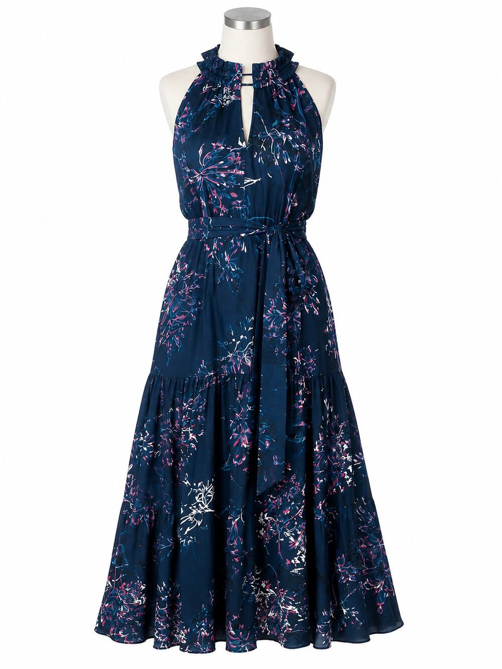 Rachel Roy Claudette Blue Floral Tie Front Midi Dress - Size 14